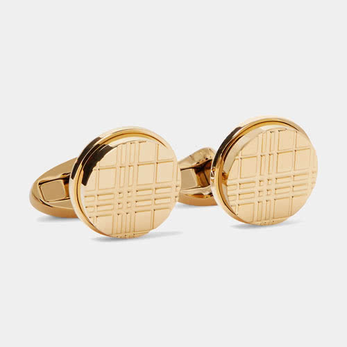 cocktail attire men Burberry gold cufflinks - Luxe Digital