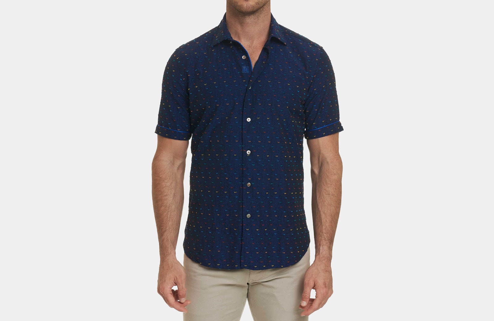 Robert Graham best men summer designer short sleeve shirt navy blue - Luxe Digital
