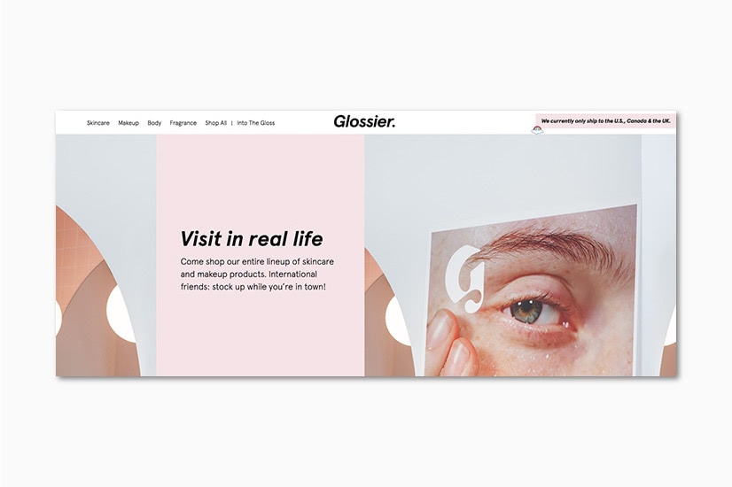 Glossier website how digital native luxury brands open physical retail stores - Luxe Digital