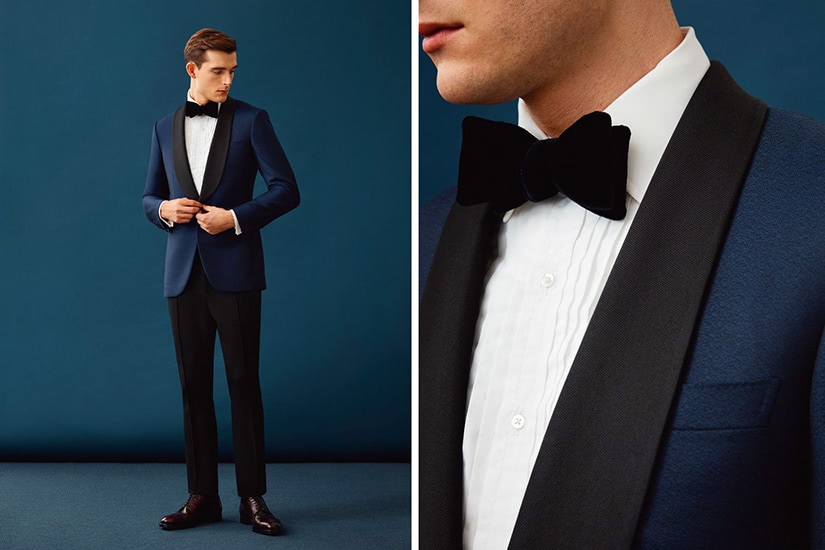 blue suit black tie wedding