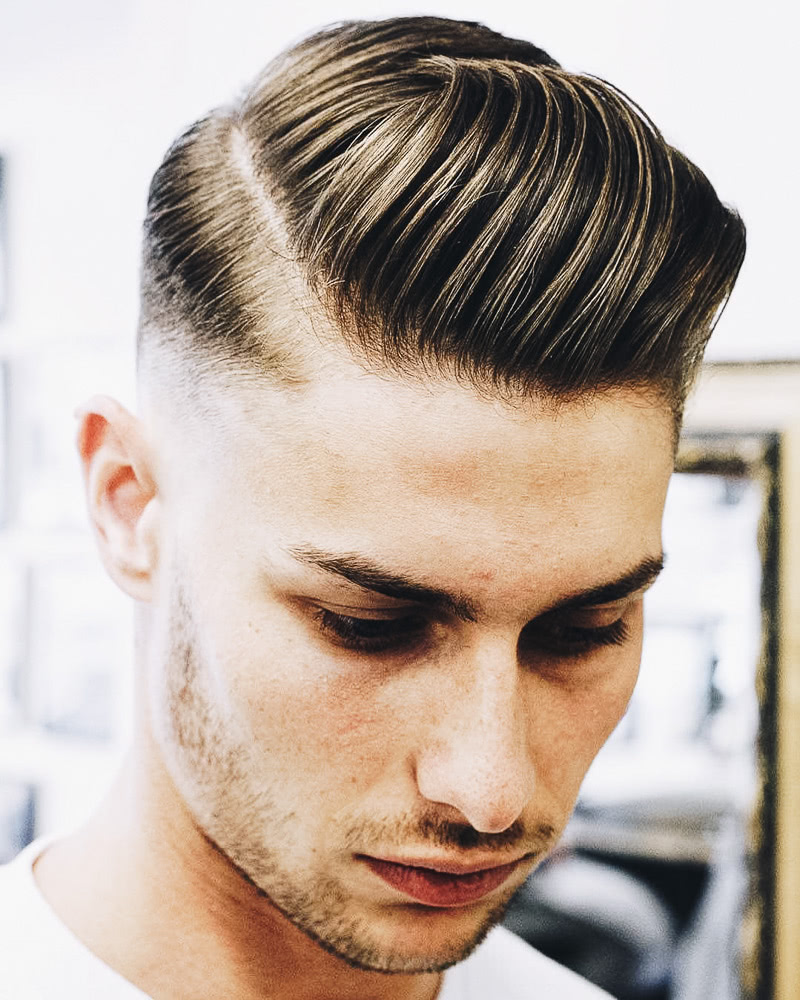 best short haircuts men slicked back side part - Luxe Digital