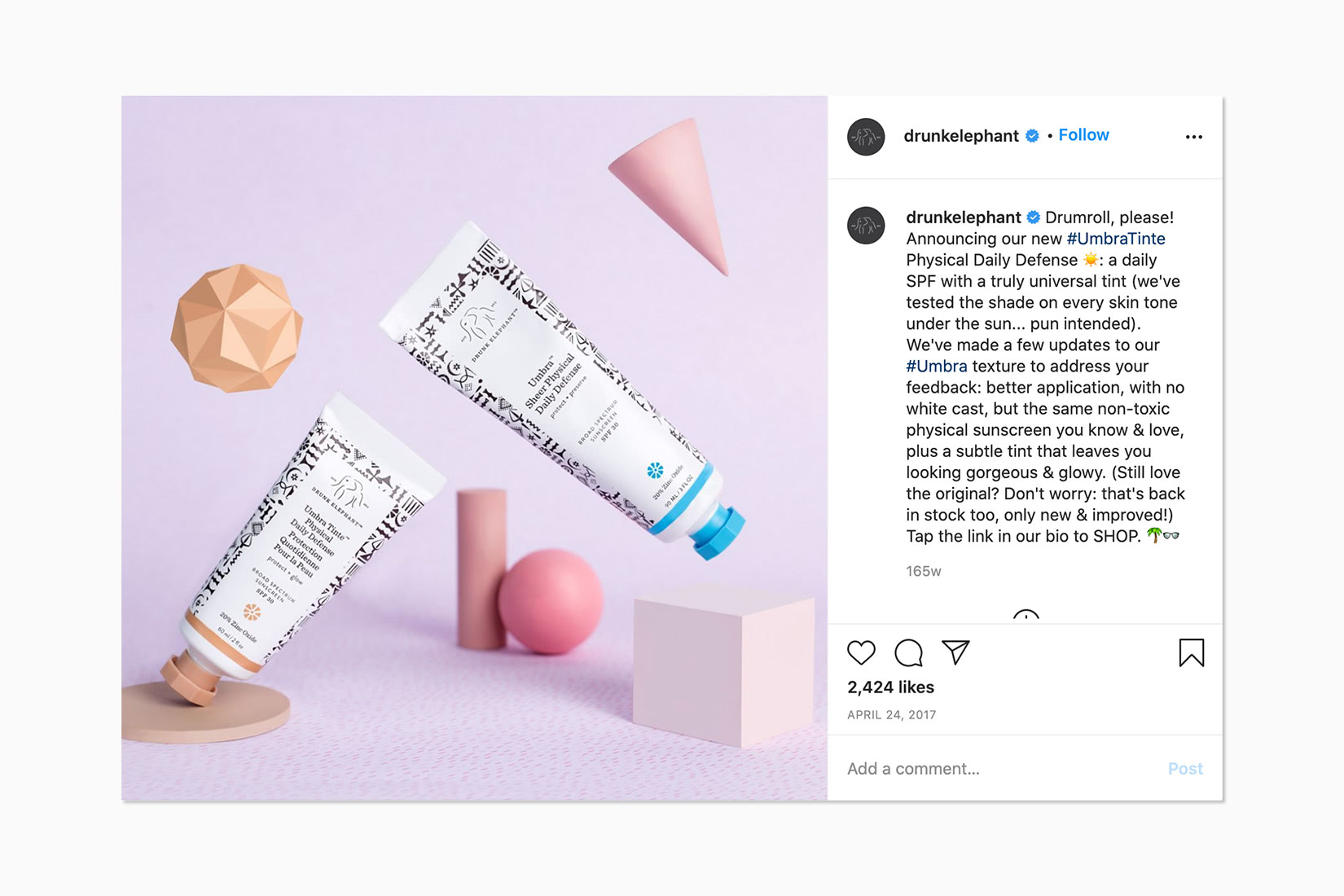 online luxury beauty retail drunk elephant instagram umbrella sunscreen - Luxe Digital