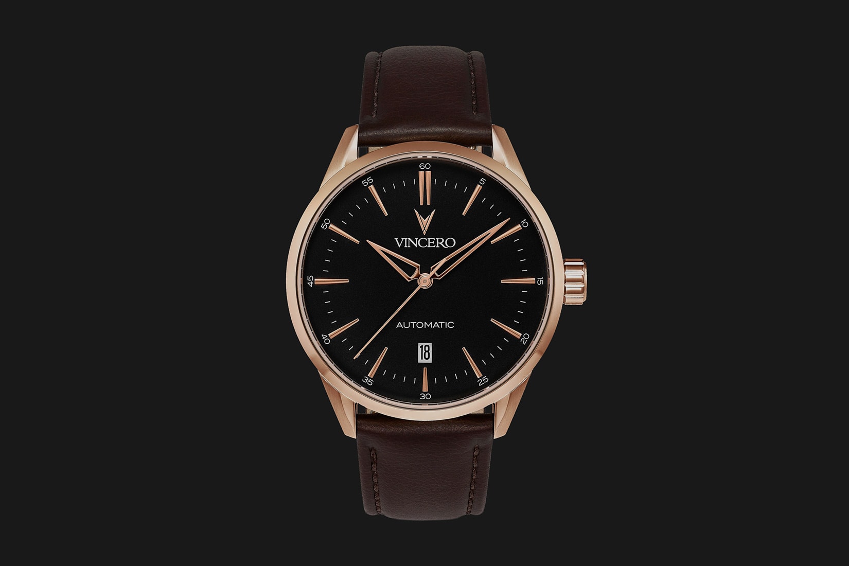 Classic Rose Gold Slim Watch - Brown Top-Grain Italian Leather