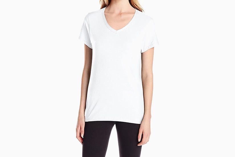 best white t-shirt women hanes v-neck tee luxe digital