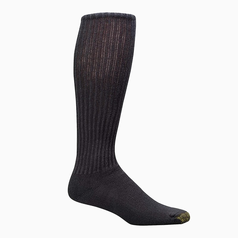 Thin Ribbed OTC stretchy ribbed nylon socks BLACK WITH GOLD TOE. 