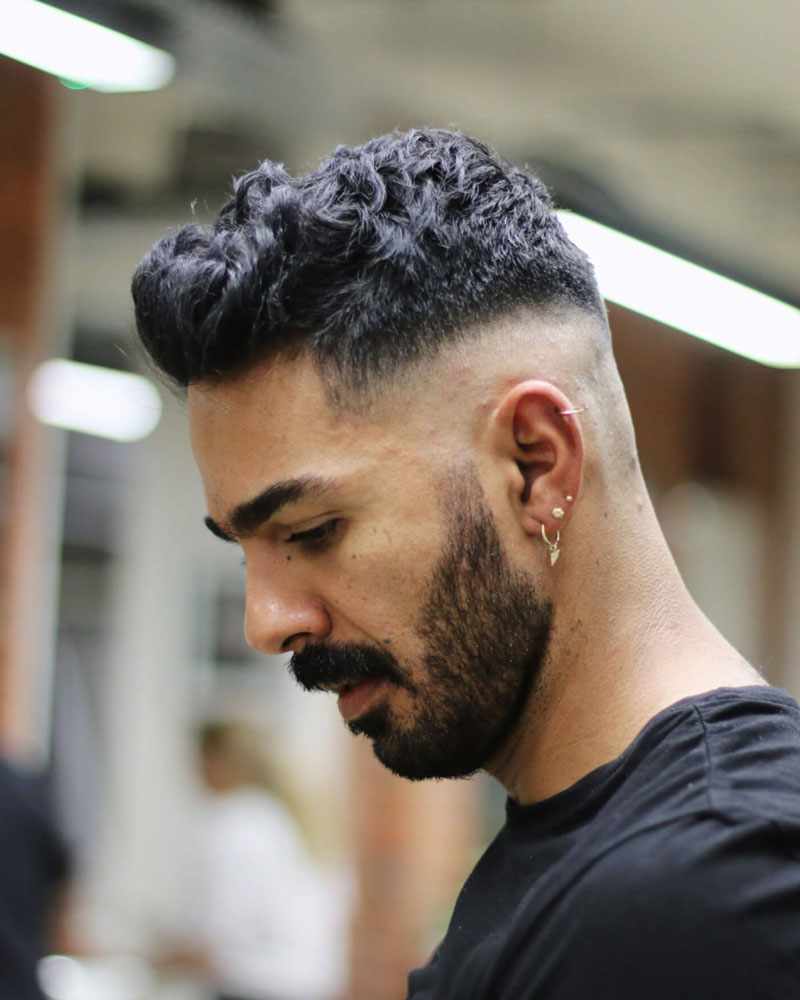 men curly hairstyles curled top with clear mid fade Luxe Digital