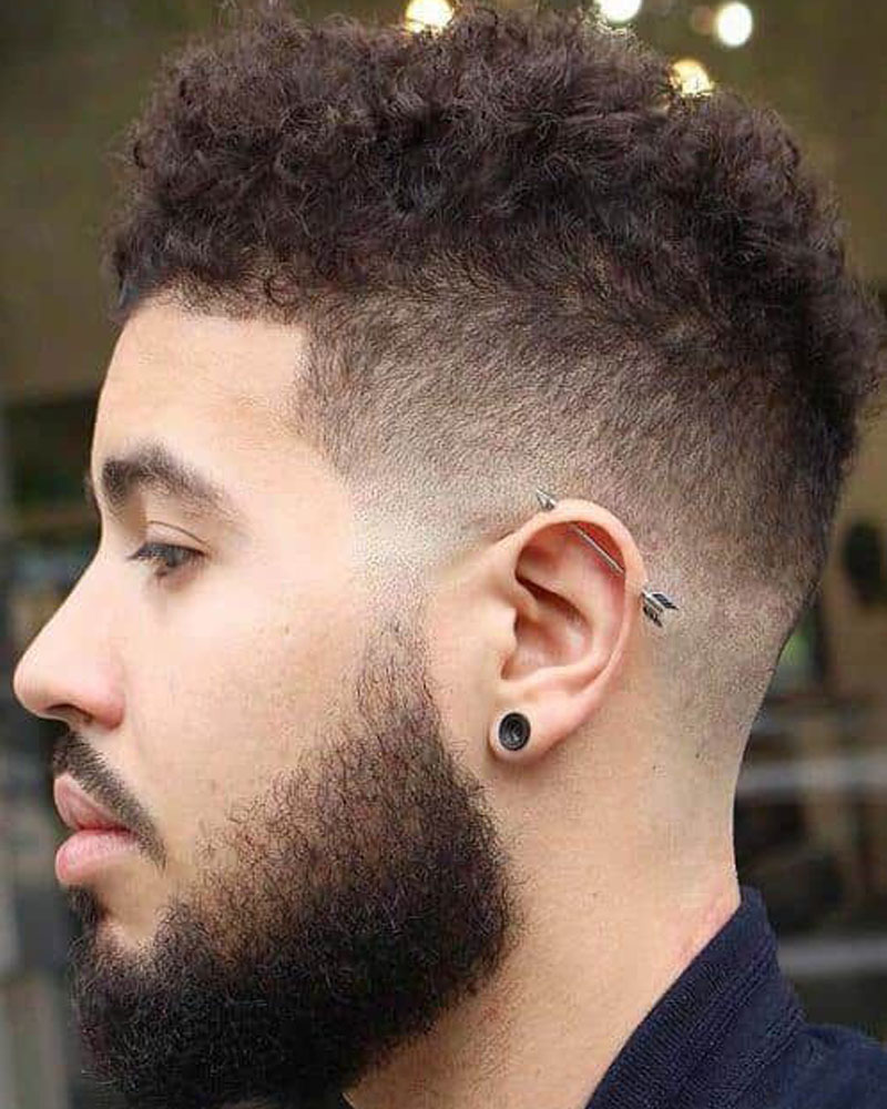 men curly hairstyles drop taper with beard blend Luxe Digital