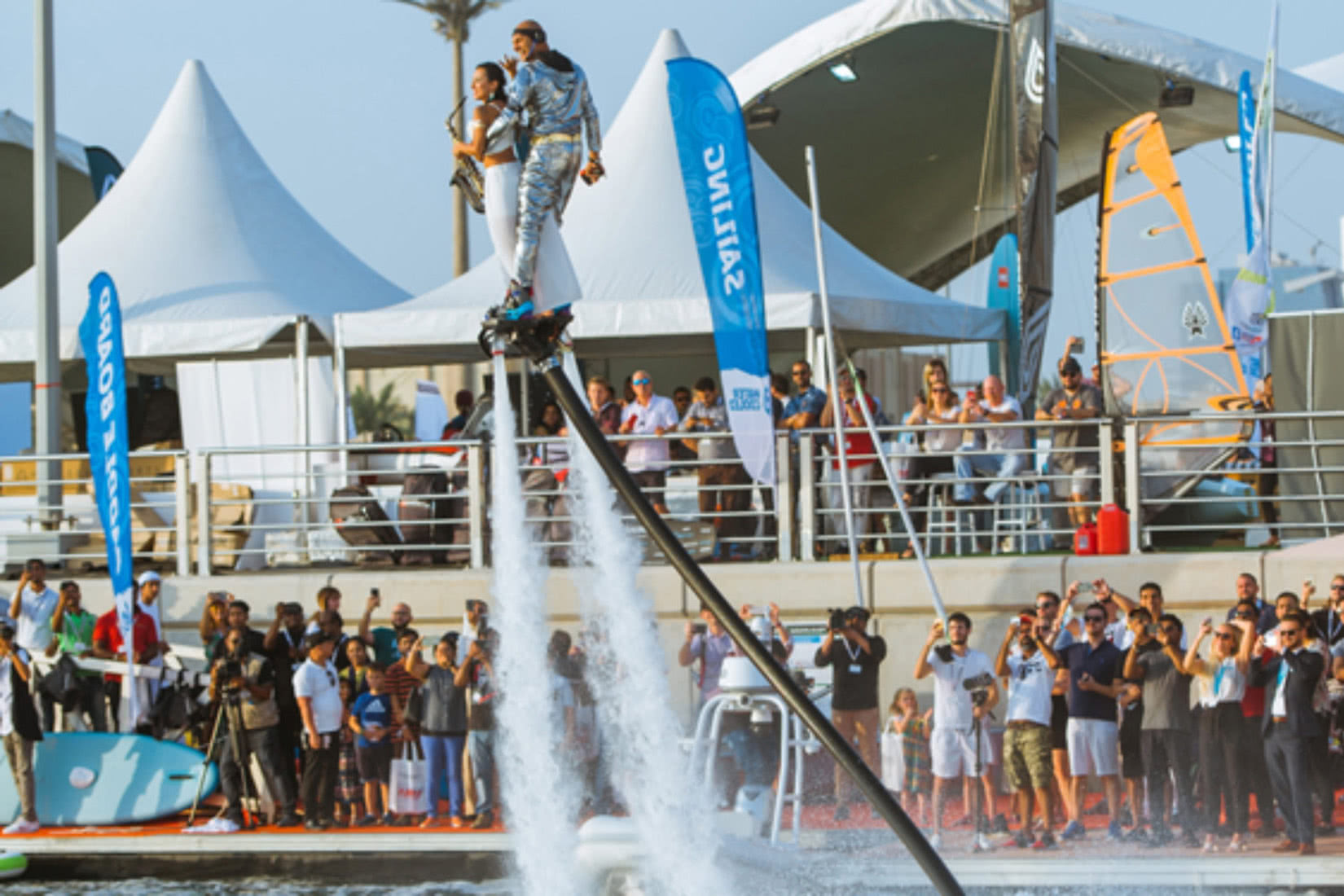 Abu Dhabi International Boat Show 2021 flyboarders - Luxe Digital