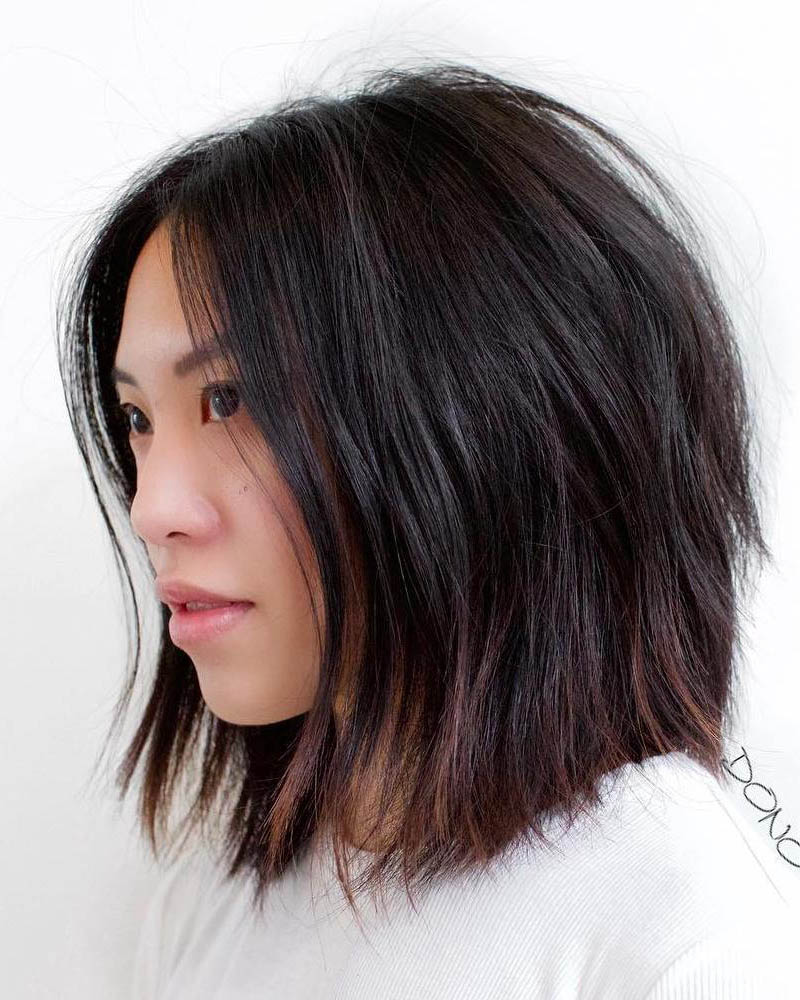 medium length hairstyles women mid length razored cut hairstyle Luxe Digital