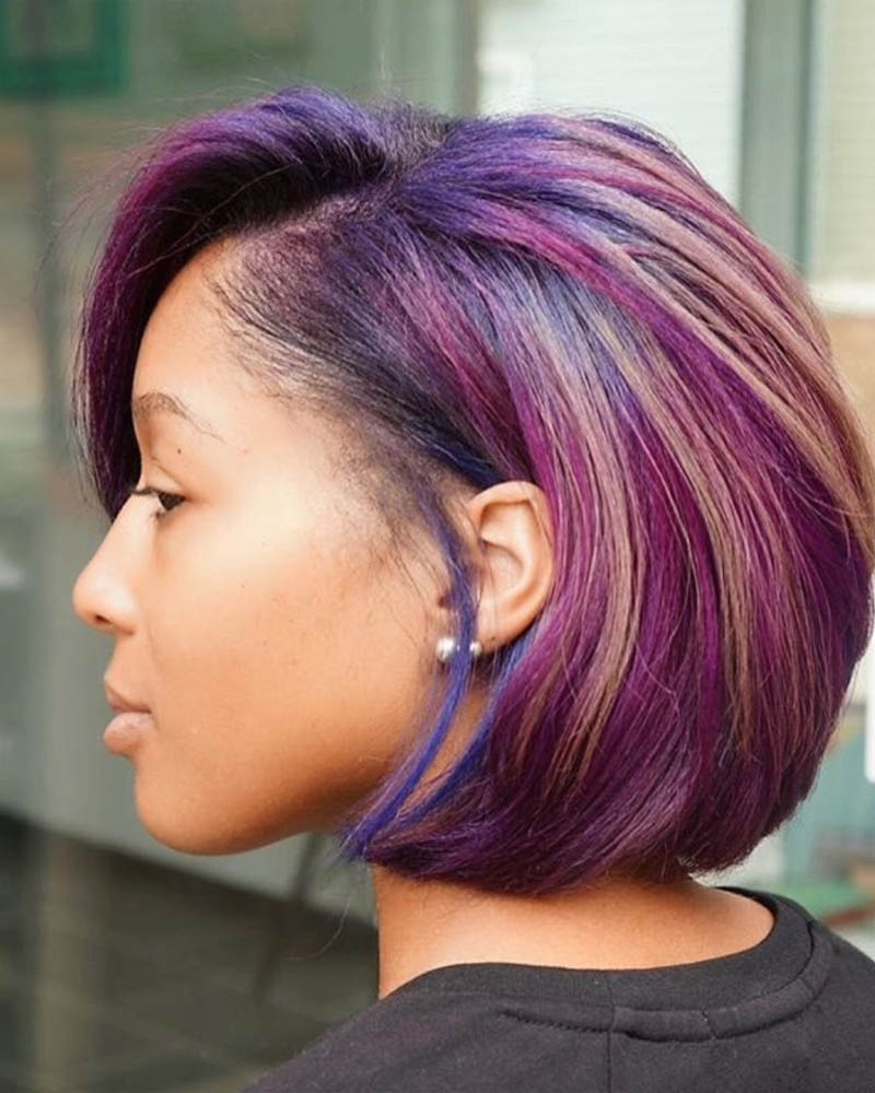 black women short hairstyles short purple balayage hair Luxe Digital