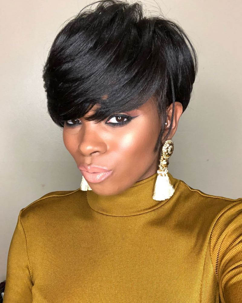 black women short hairstyles side parted pixie with high shine finish top Luxe Digital