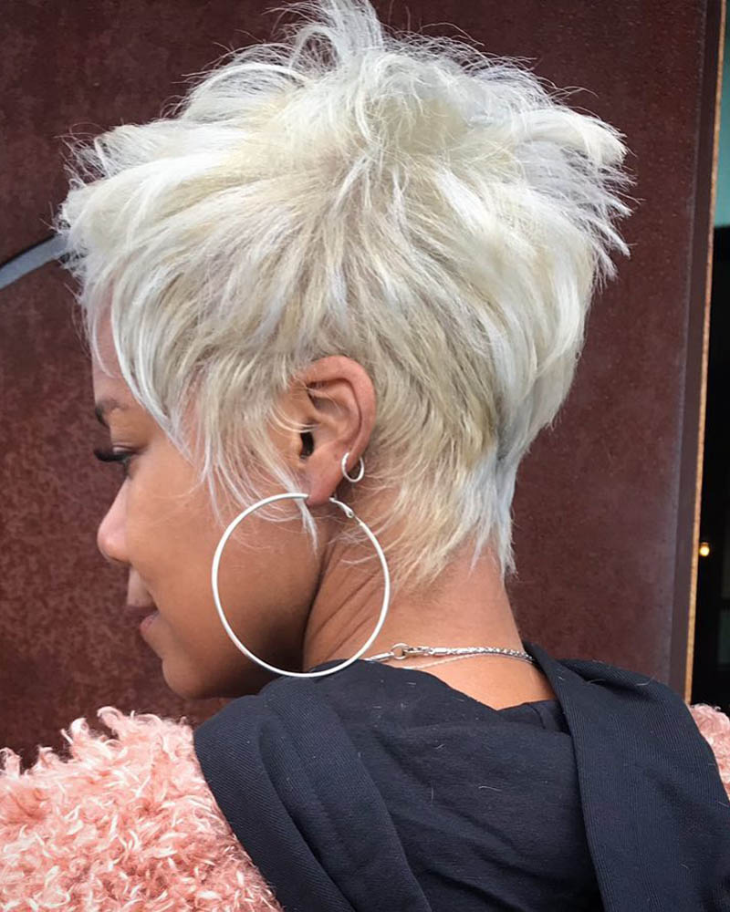 black women short hairstyles tapered platinum cut with feathered crown Luxe Digital
