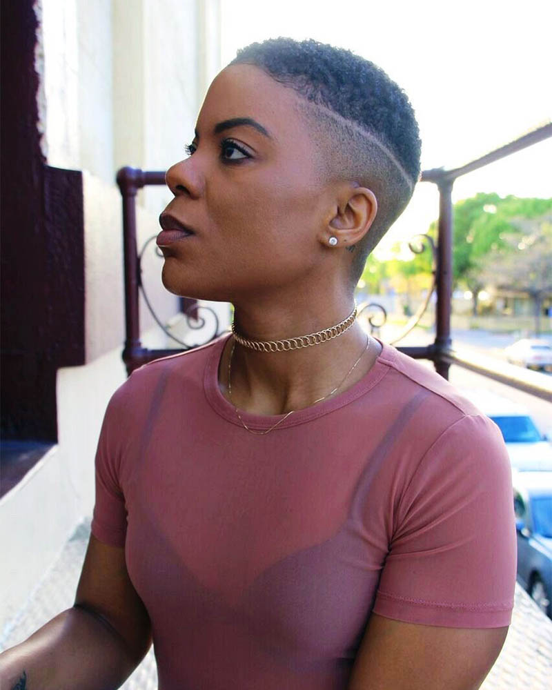 black women short hairstyles twa with tapered sides and shaved part Luxe Digital