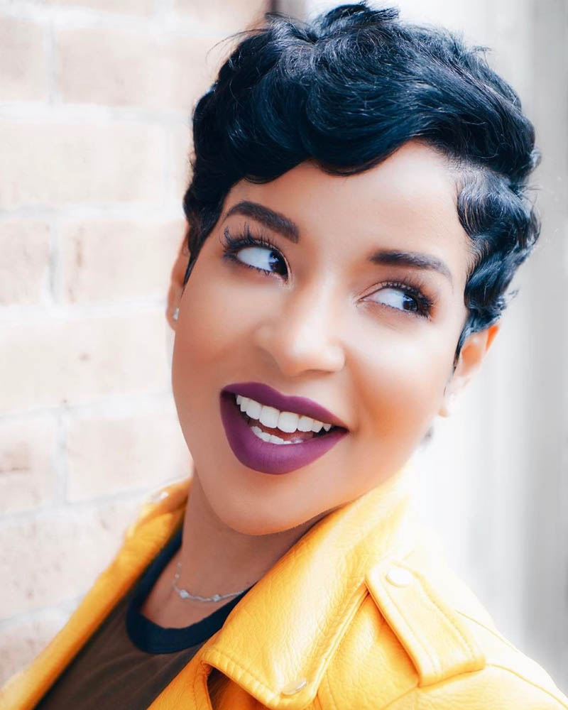 black women short hairstyles waves curls on a black pixie cut Luxe Digital