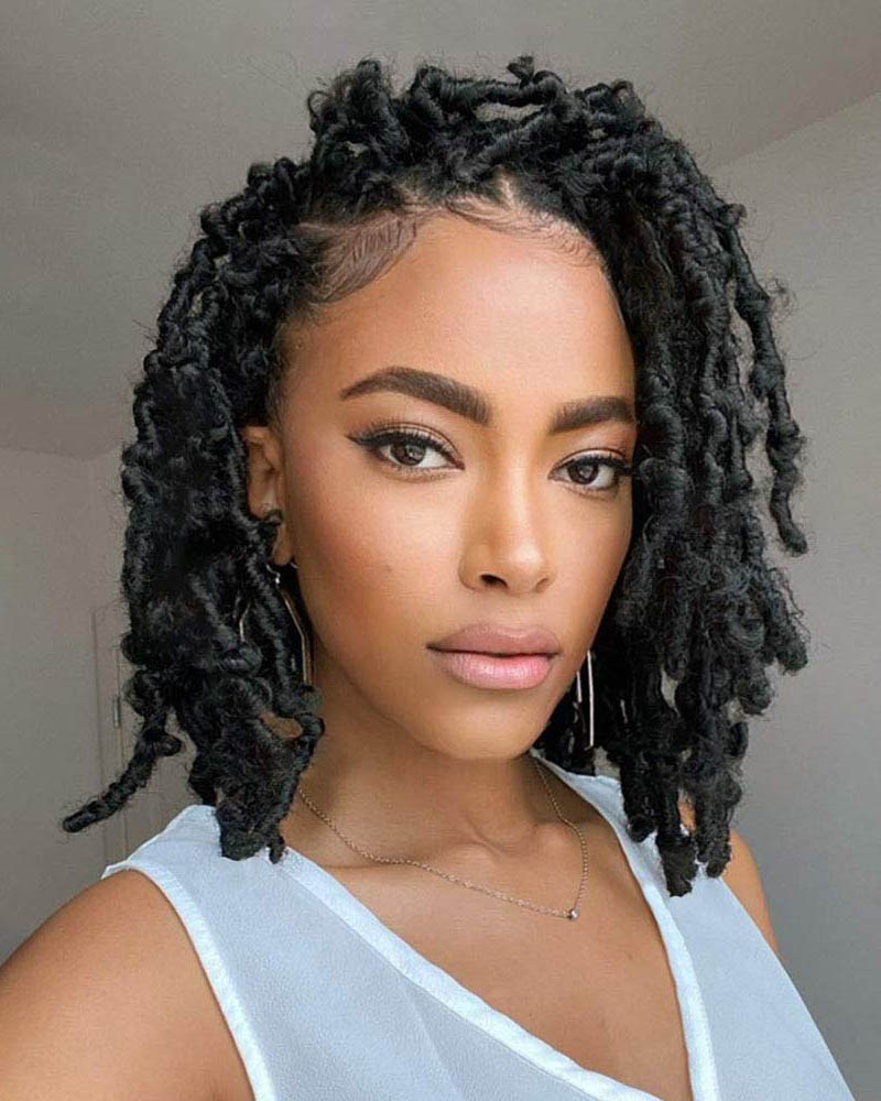 black women short hairstyles faux locs bob crochet Luxe Digital