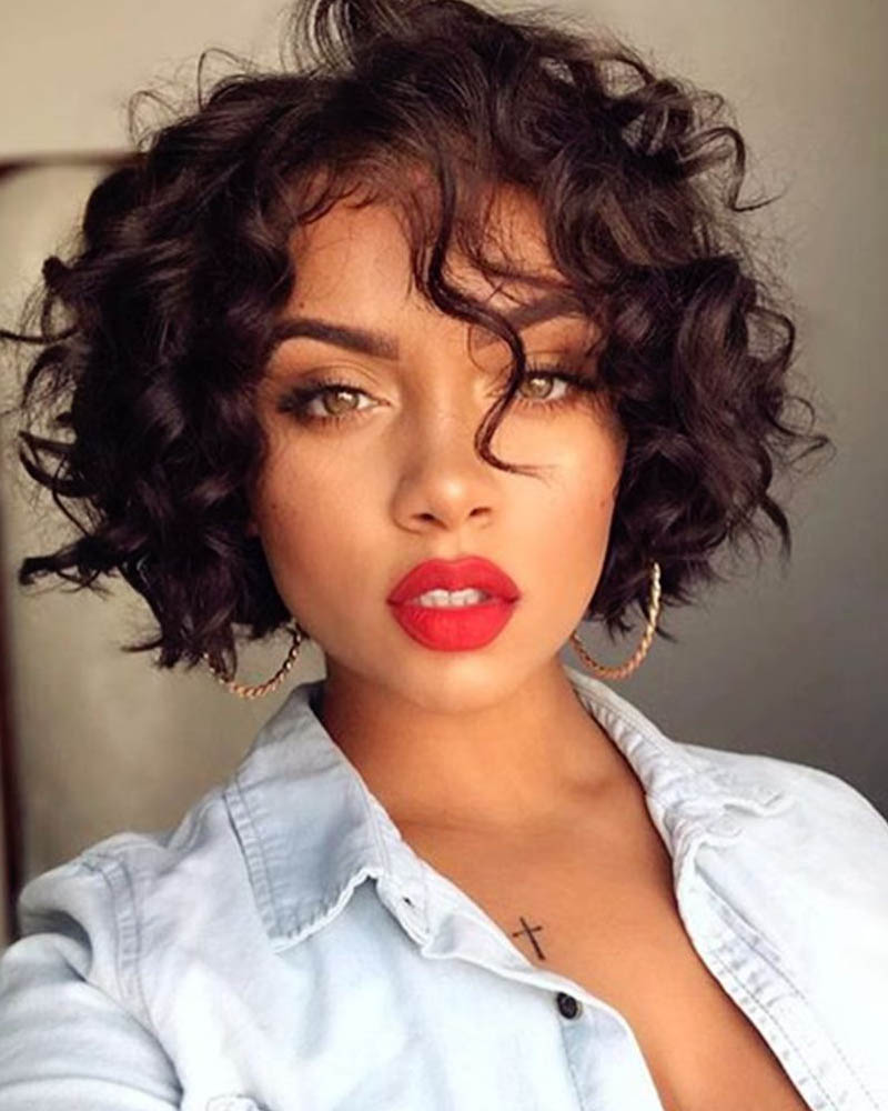 black women short hairstyles cute curly bob with bangs women Luxe Digital