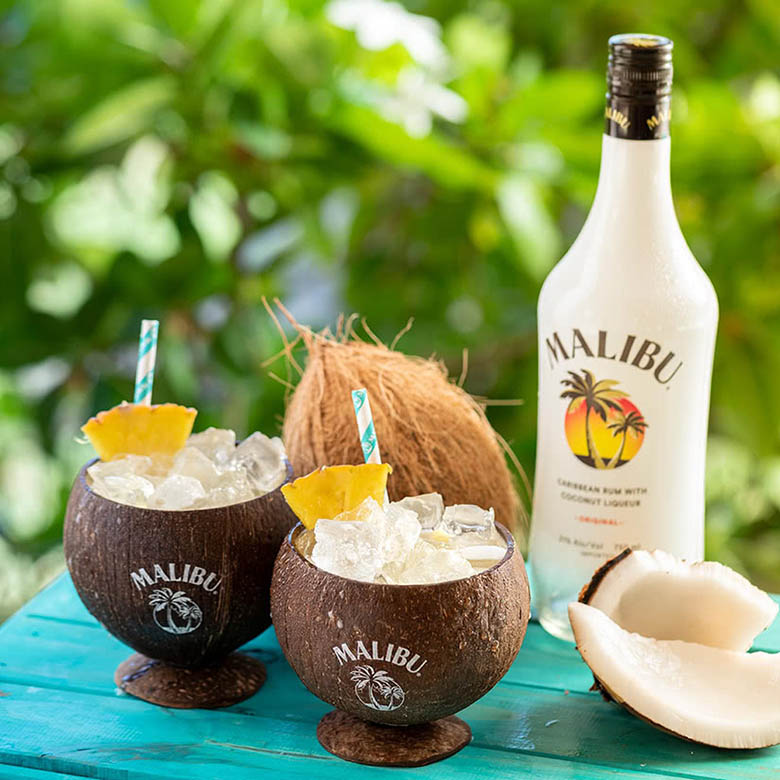Malibu Rum Likör Cocktailglas Longdrinkglas Glas Mintgrün Palmen Bar Party NEU 