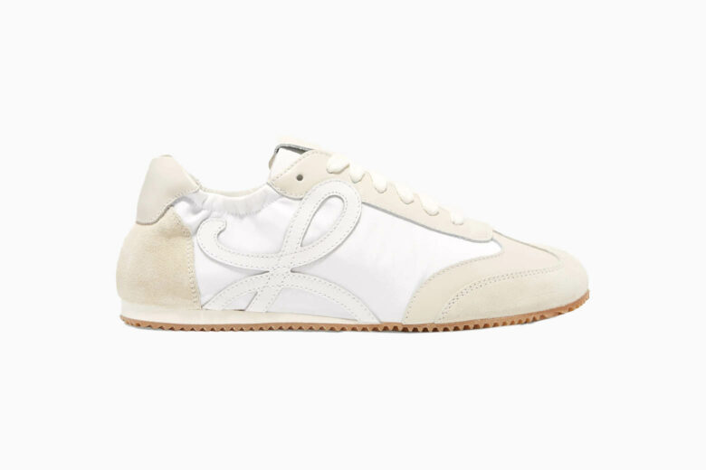 best white sneakers women loewe suede and leather sneakers - Luxe Digital