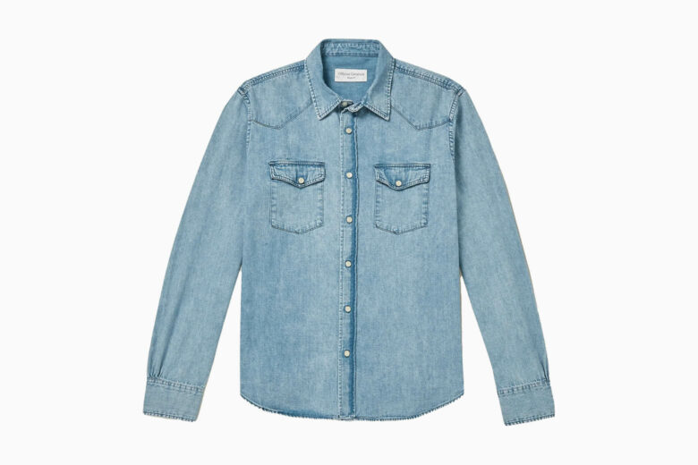 best casual shirts men officine generale felix distressed denim shirt - Luxe Digital