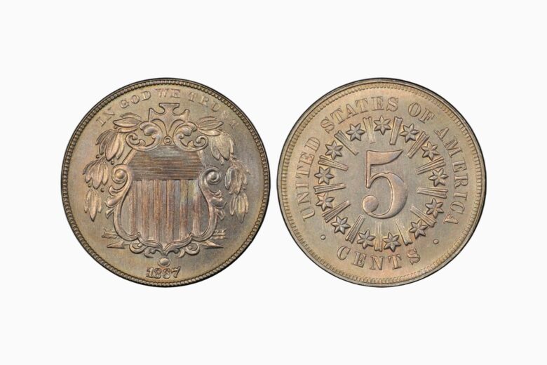 most valuable nickels 1867 shield nickel with rays - Luxe Digital