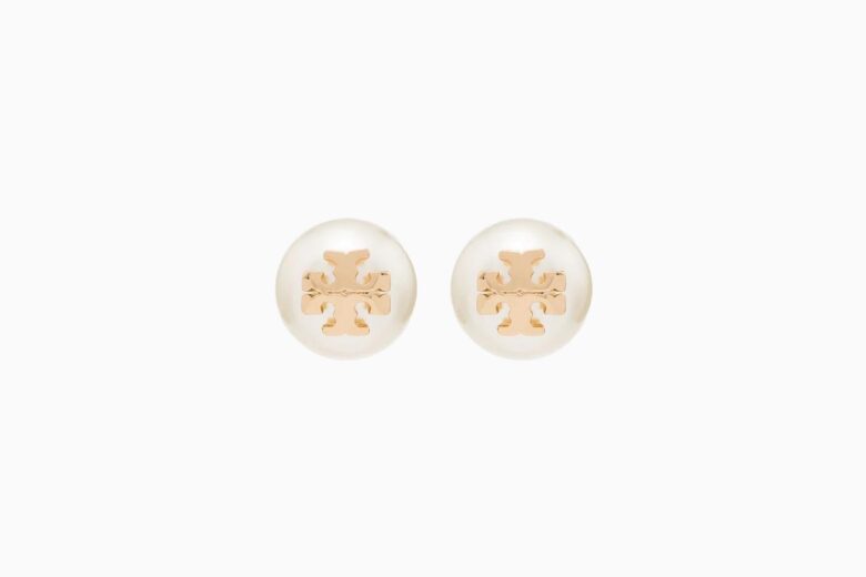 best earrings women tory burch logo plaque pearl stud earrings review - Luxe Digital