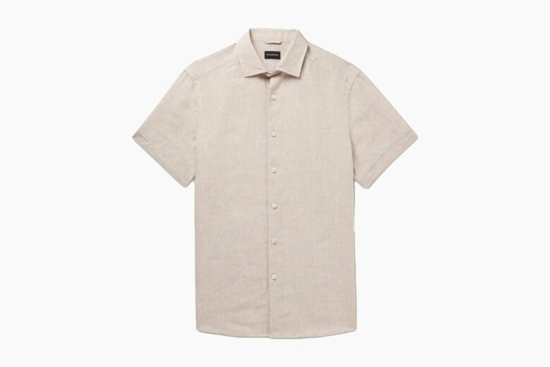 Shop Boswell VINTAGE SCALLOP DETAILED LINEN BUTTON DOWN SHIRT