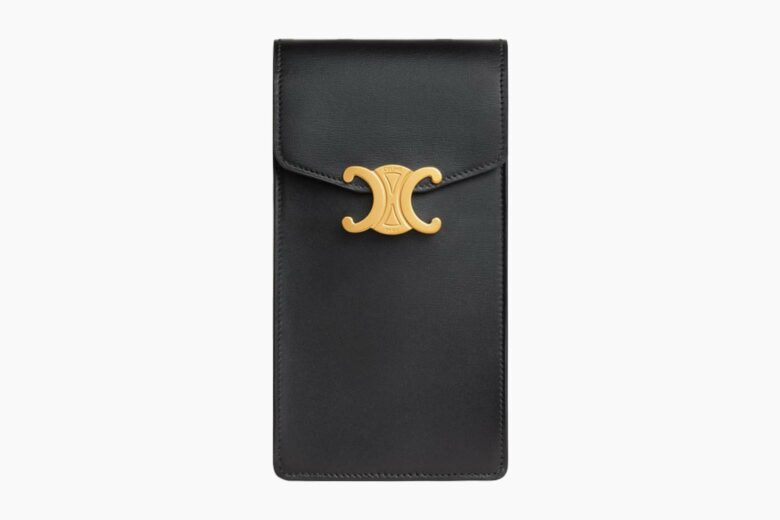 VERTICAL PHONE POUCH IN SHINY CALFSKIN - TAN