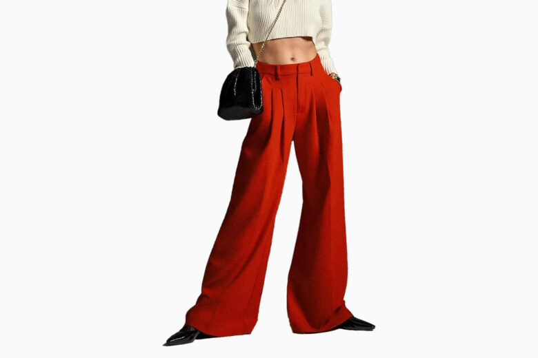 Cotton Blend Winter Red Pants Wide Leg Tweed Pants for Women in