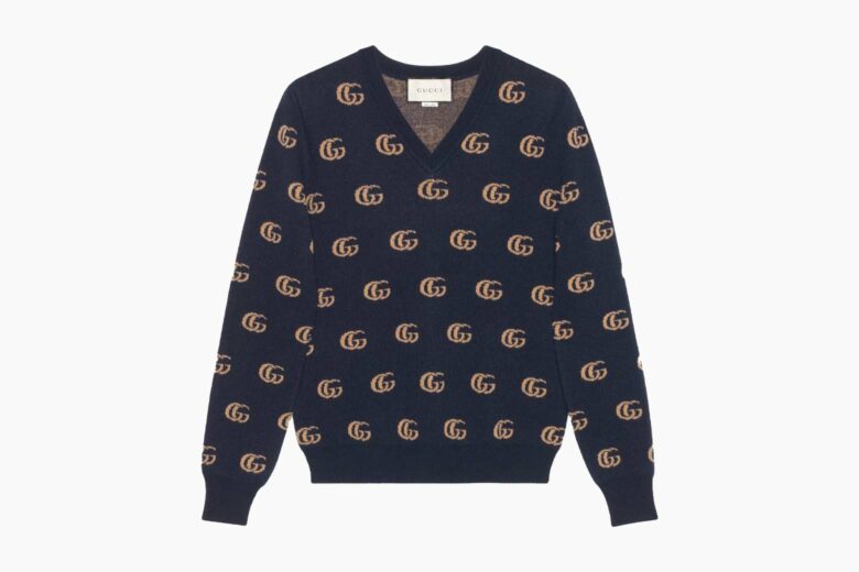 best sweaters men gucci double g jacquard wool v neck sweater review - Luxe Digital