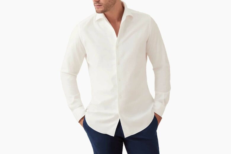 luca faloni autumn winter 2022 italy white brushed cotton shirt - Luxe Digital