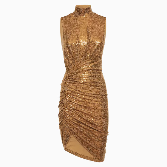 luisaviaroma party outfit women michael kors collection sequin turtleneck mini dress - Luxe Digital