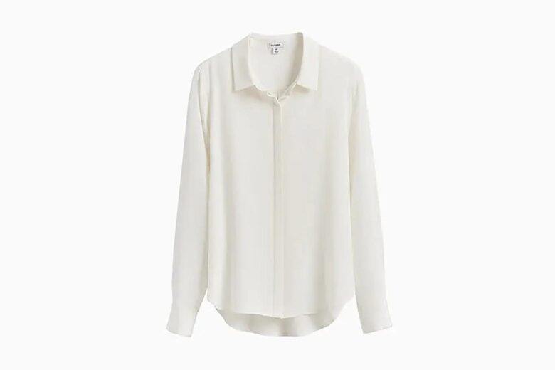 best white shirts women cuyana silk button - Luxe Digital