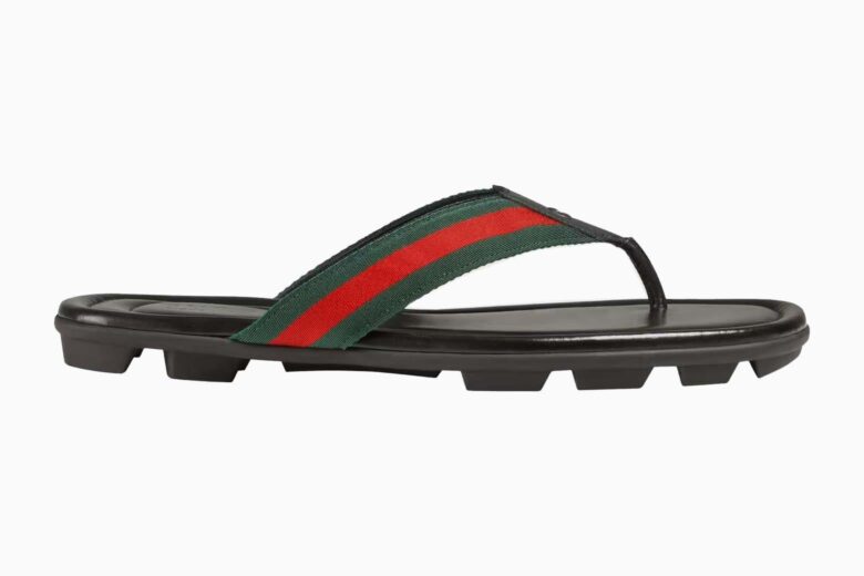 most comfortable flip flops men gucci web and leather thong sandal review - Luxe Digital