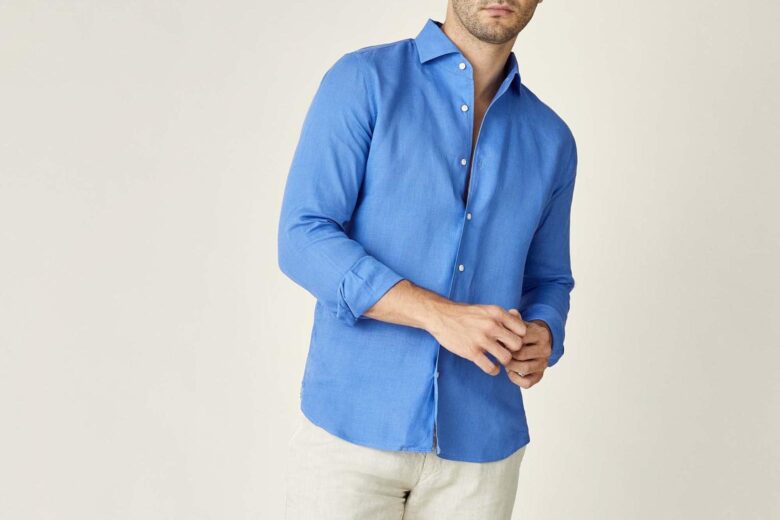luca faloni spring summer 2023 capri blue portofino linen shirt - Luxe Digital