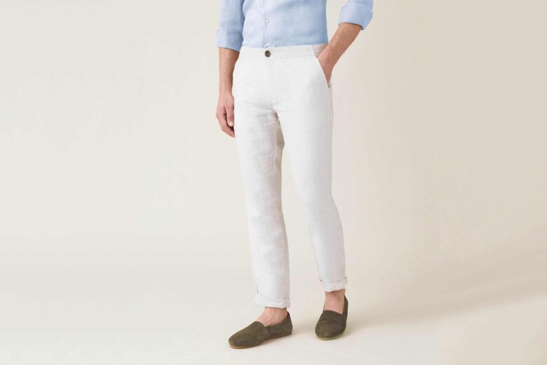 luca faloni spring summer 2023 white lipari linen trousers - Luxe Digital