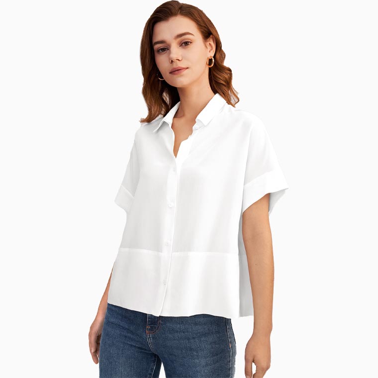 women business casual guide lilysilk casual short sleeves loose silk t shirt - Luxe Digital