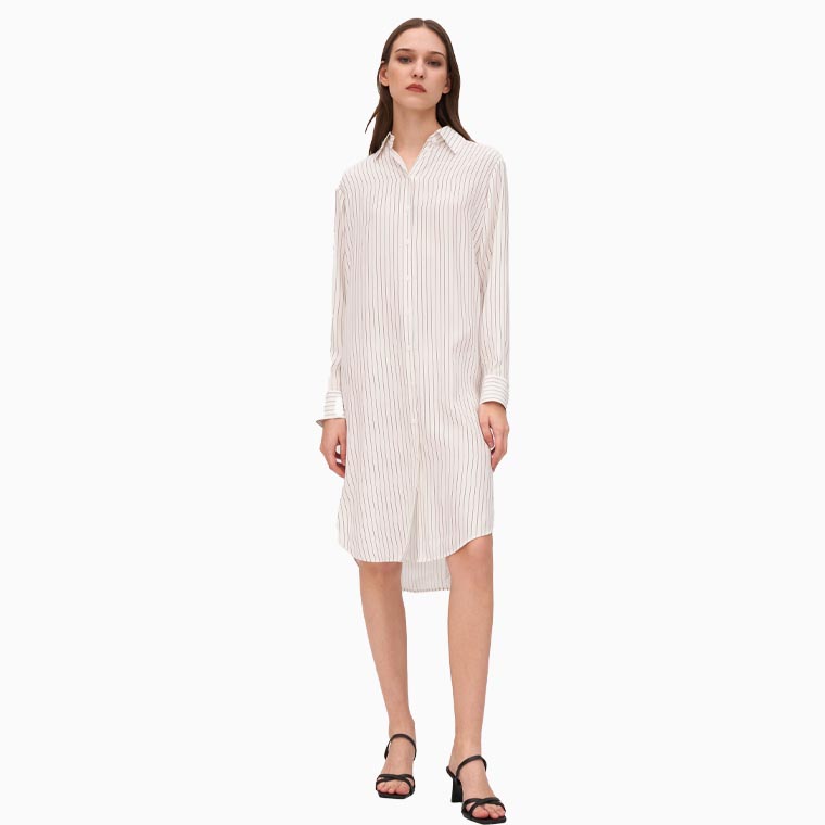 women business casual guide lilysilk pinstriped freesia shirt dress - Luxe Digital
