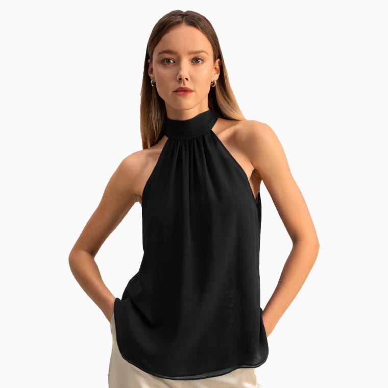 women business casual guide lilysilk silk georgette halter neck top - Luxe Digital