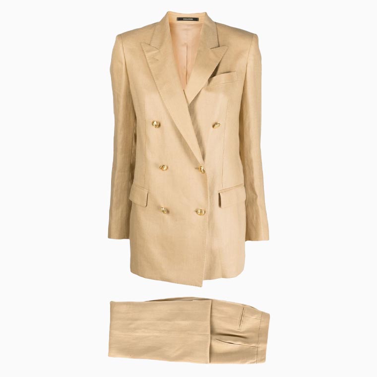 women business casual guide tagliatore double breasted linen suit - Luxe Digital