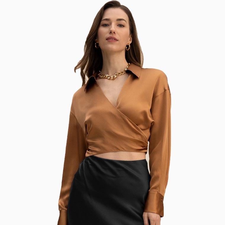 women cocktail attire guide lilysilk wrapover cropped shirt - Luxe Digital