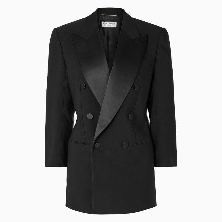 women cocktail attire guide saint laurent double breasted satin trimmed wool twill blazer - Luxe Digital