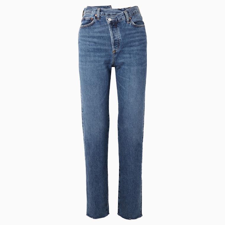 women smart casual dress code guide agolde criss cross frayed high rise straight leg organic jeans - Luxe Digital