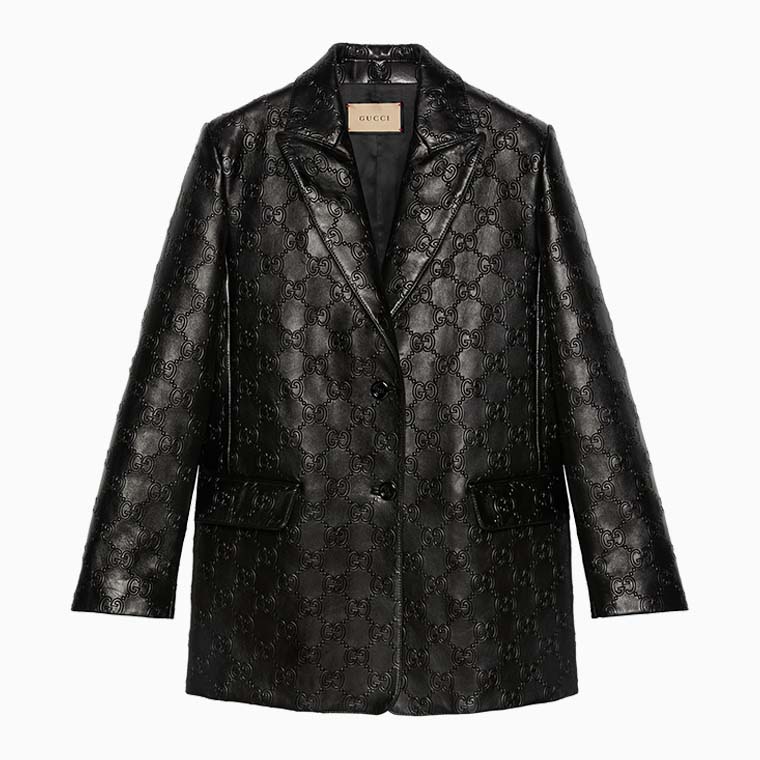 women casual dress code guide gucci embossed gg leather jacket - Luxe Digital