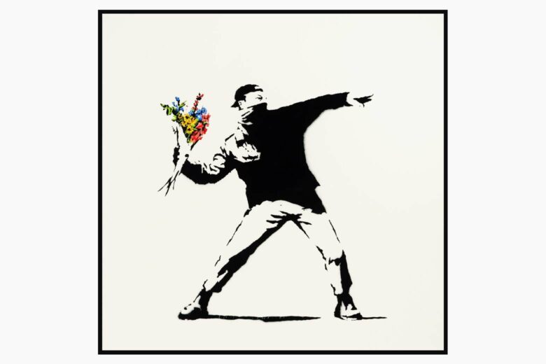 most expensive banksy love is in the air 2005 - Luxe Digital