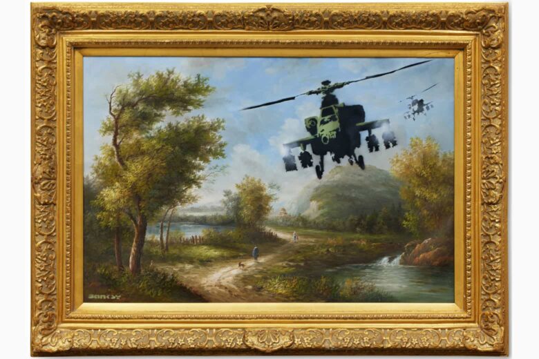 most expensive banksy vandalised oil choppers - Luxe Digital