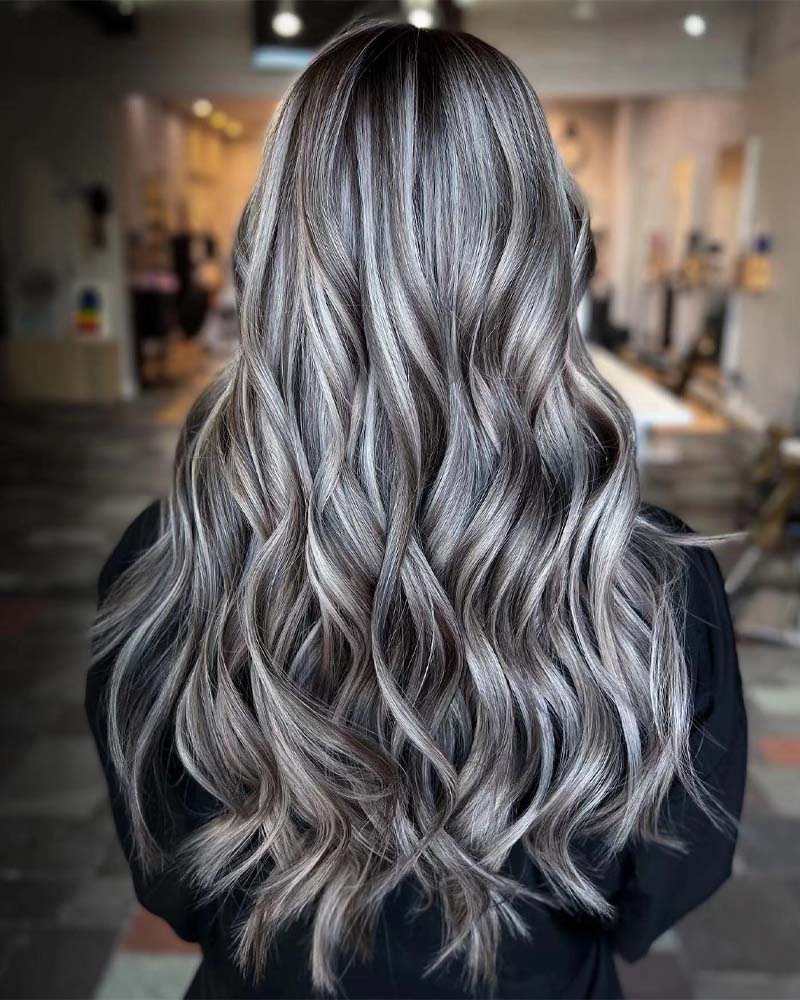 black hair with silver highlights - Luxe Digital