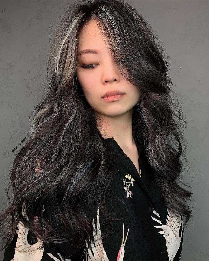 black hair with silver highlights - Luxe Digital