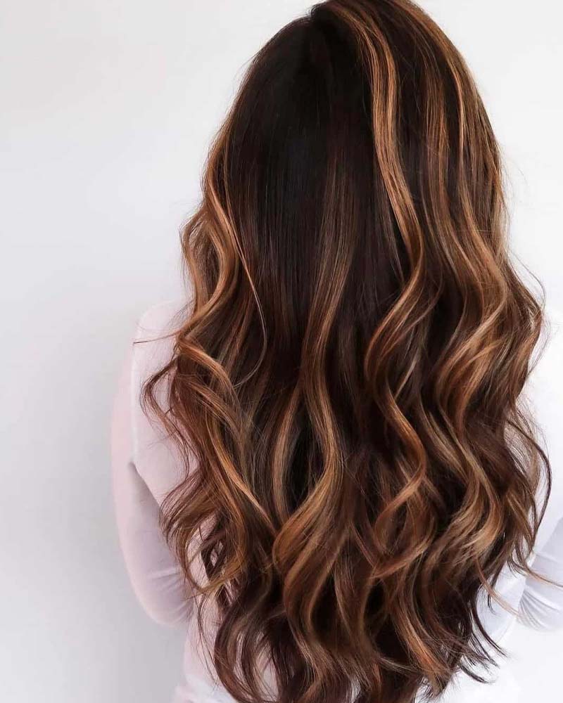 black hair with caramel highlights - Luxe Digital