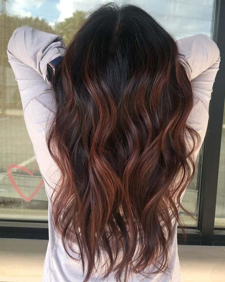 black hair with chestnut highlights - Luxe Digital
