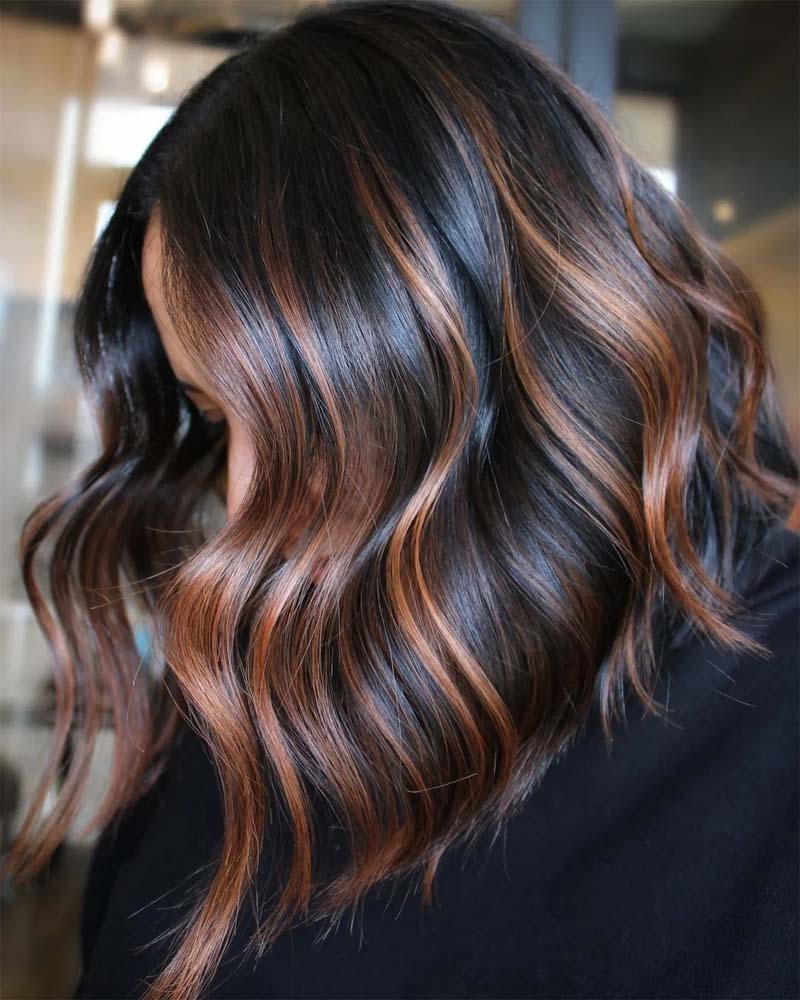 black hair with copper highlights - Luxe Digital
